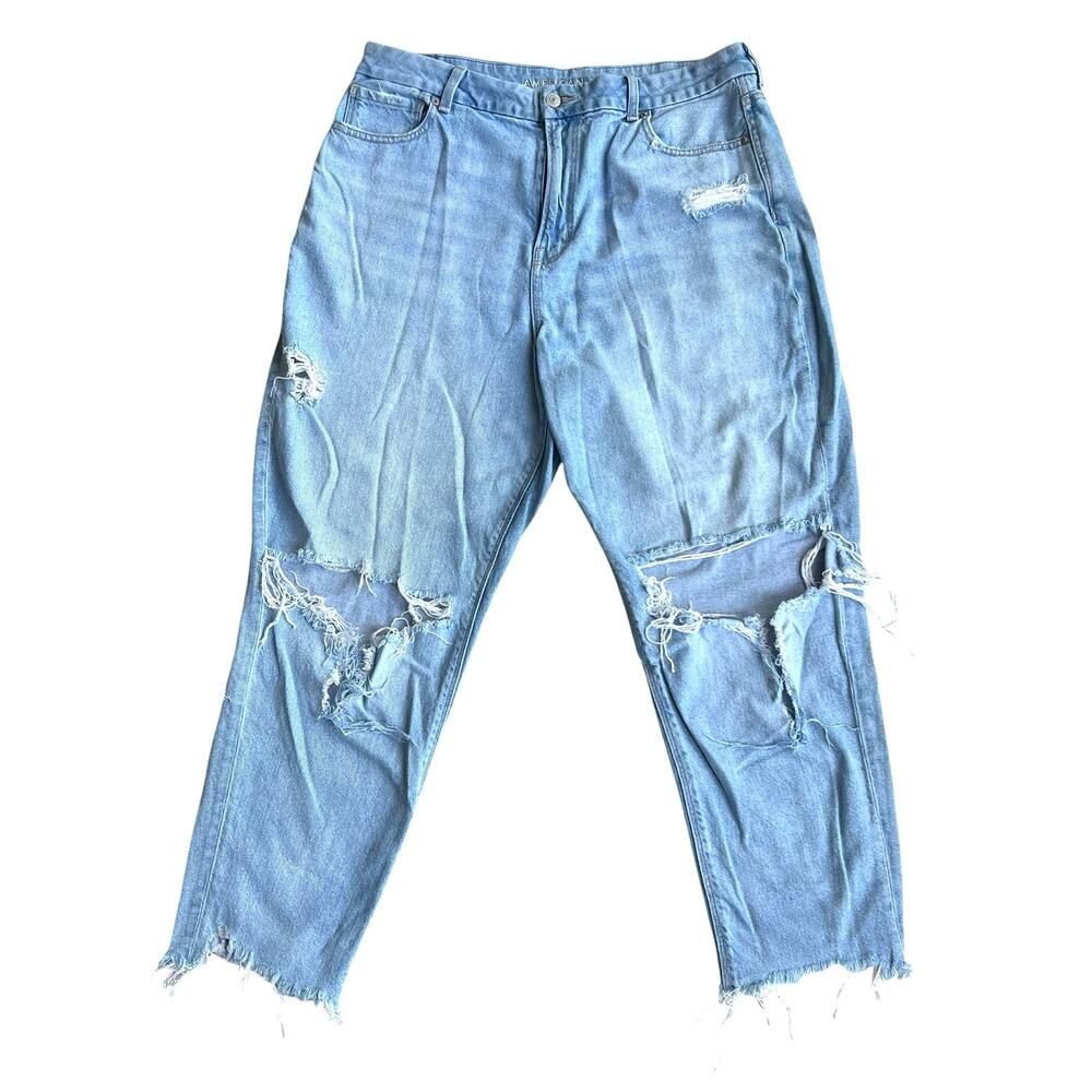 Title: American Eagle Curvy Mom Jean Distressed Cropped Raw Hem 16 Short Y2K